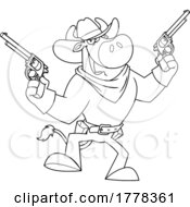 Poster, Art Print Of Cartoon Black And White Western Bull Mascot Character Outlaw With Guns
