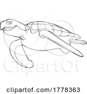 Poster, Art Print Of Cartoon Black And White Swimming Sea Turtle