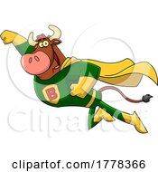 Cartoon Flying Super Hero Bull Mascot Character