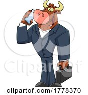 Cartoo Bull Business Man Mascot Character Talking On A Mobile Phone by Hit Toon