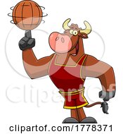 Cartoon Bull Basketball Player Mascot Character Spinning A Ball On His Finger