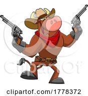 Cartoon Western Bull Mascot Character Outlaw With Guns by Hit Toon