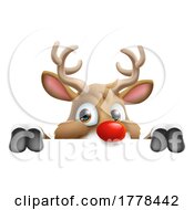 Poster, Art Print Of Christmas Reindeer Peeking Over A Sign