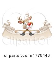 Christmas Reindeer Over A Scroll Sign by AtStockIllustration