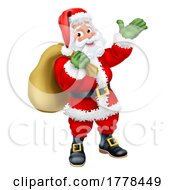 Poster, Art Print Of Cartoon Santa Claus Father Christmas And Gift Sack