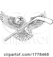 07/05/2022 - Bald Eagle Hawk Ice Hockey Mascot Stick And Puck