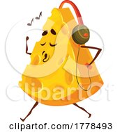 Cheese Food Mascot Character Listening To Music