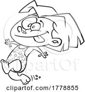 Cartoon Black And White Summer Girl Running To Go Swimming