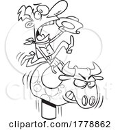 Cartoon Black And White Cowboy Riding A Mechanical Bull