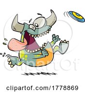 Cartoon Monster Chasing A Frisbee by toonaday