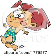 Cartoon Summer Girl Running To Go Swimming