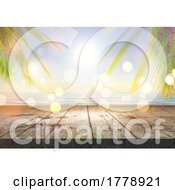 Poster, Art Print Of 3d Wooden Table Looking Out To A Sunset Ocean Landscape