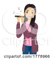 Poster, Art Print Of Teen Girl Play Piccolo Music Notes Illustration