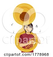 Poster, Art Print Of Teen Boy Play Sousaphone Music Notes Illustration