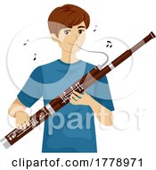 Poster, Art Print Of Teen Boy Play Bassoon Music Notes Illustration