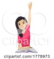 Teen Girl Asian Student Raise Hand Illustration