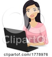 Poster, Art Print Of Teen Girl South East Asian Laptop Illustration