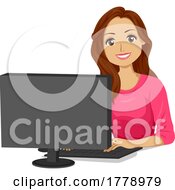 Teen Girl Hispanic Student Computer Illustration