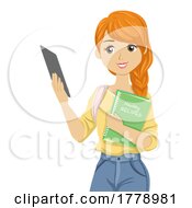 Teen Girl Book Tablet Healthy Recipes Illustration
