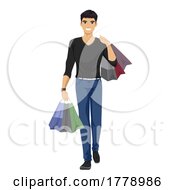 Poster, Art Print Of South East Asian Guy Shopping Bags Illustration