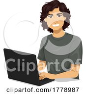 Poster, Art Print Of Teen Boy Hispanic Laptop Illustration