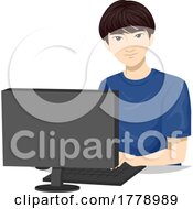 Teen Boy Asian Student Computer Illustration