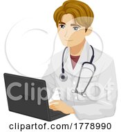 Poster, Art Print Of Young Guy Doctor Laptop Illustration