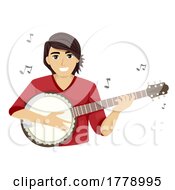 Poster, Art Print Of Teen Guy Play Banjo Music Notes Illustration