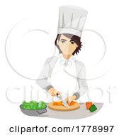 Poster, Art Print Of Teen Guy Chef Carrots Chopping Board Illustration