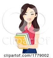 Teen Girl Student Asian Books Illustration