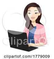 Poster, Art Print Of Teen Girl North Eastern Asian Laptop Illustration
