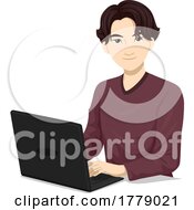 Poster, Art Print Of Teen Boy North Eastern Asian Laptop Illustration