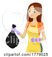 Teen Girl Apron Gloves Garbage Bag Illustration