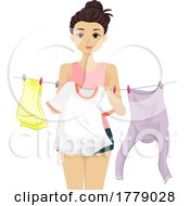 Poster, Art Print Of Teen Girl Hang Clothes Laundry Illustration