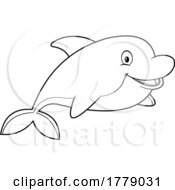 Poster, Art Print Of Cartoon Black And White Cute Dolphin