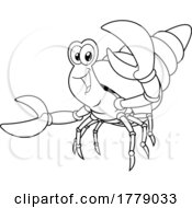 Cartoon Black And White Friendly Hermit Crab