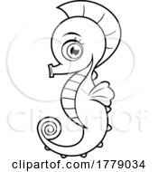 Poster, Art Print Of Cartoon Black And White Cute Seahorse