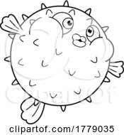 Poster, Art Print Of Cartoon Black And White Cute Puffer Blow Fish