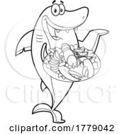 Cartoon Black And White Shark With A Plate Of Lobster by Hit Toon