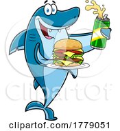 Cartoon Shark With A Beer And Double Cheeseburger by Hit Toon