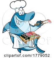 07/14/2022 - Cartoon Shark Chef With Sushi Plate