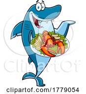 Poster, Art Print Of Cartoon Shark With A Plate Of Lobster