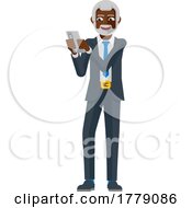 Mature Black Business Man Holding Phone Cartoon