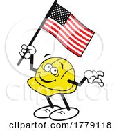 Cartoon Patriotic Hardhat Mascot Holding An American Flag