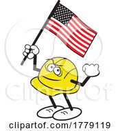 Cartoon Strong Hardhat Mascot Holding An American Flag