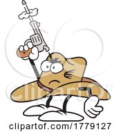 Cartoon Cowboy Hat Mascot Shooting A Gun