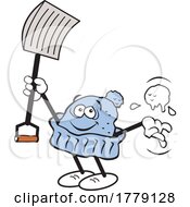 Poster, Art Print Of Cartoon Knitted Hat Mascot With Snow Balls And A Shovel