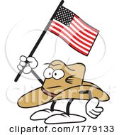 Cartoon Cowboy Hat Mascot Holding An American Flag by Johnny Sajem
