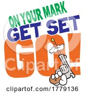 Poster, Art Print Of Cartoon Hand Shooting A Gun With On Your Mark Get Set Go Text