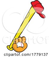Cartoon Baseball Hat On A Bat With A Gove And Ball